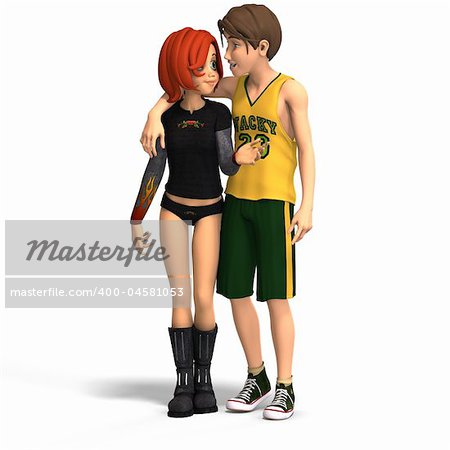 Young Toon Couple in First Love With Clipping Path