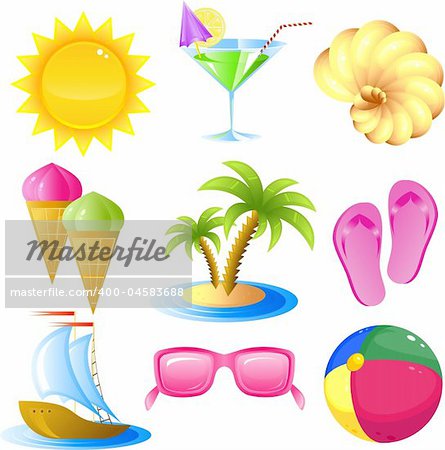 Vacation and travel icon set, isolated on white, eps 8 format
