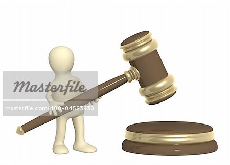 3d puppet with judicial gavel. Object over white