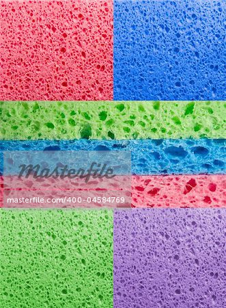 Multicolor sponges for cleaning. Can be used as a background and to focus on the sponge structure