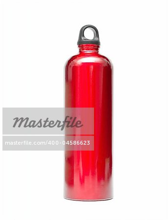 Red aluminum water bottle isolated on a white