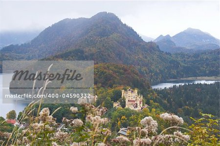 Beautiful mountain landscape and Hohenshwangau castle seen from Neuschwanstein castle in Bavaria