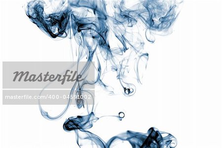 Blue colored smoke curves on white background