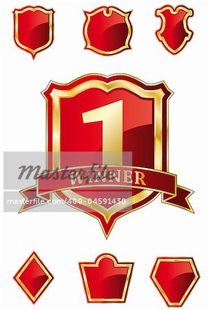 Red and Gold Shield design element collection. In the vector file: each element is positioned on a different layer. Easy to edit.