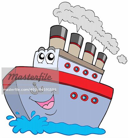 Cartoon boat on white background - vector illustration.