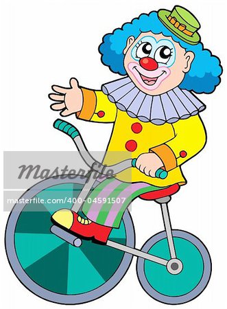 Cartoon clown riding bicycle - vector illustration.