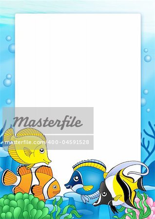 Frame with tropical fishes 1 - color illustration.