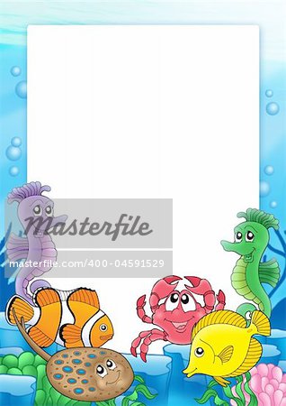 Frame with tropical fishes 2 - color illustration.