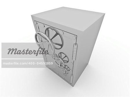 Metallic safe for storage of values on a white background