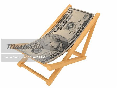 Chaise longue made of money. Isolated on white background.