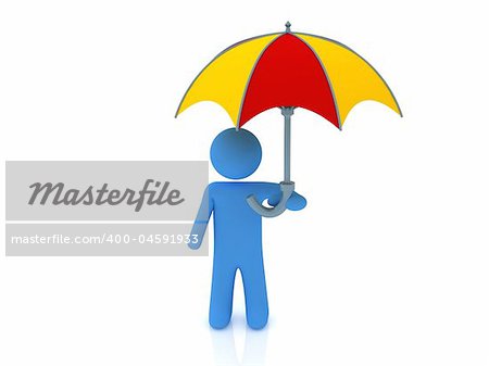 3d render of person under the umbrella.