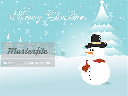 snowman and tree in snowflake, vector illustration