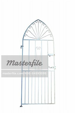 a white wrought iron gate (with clipping path)