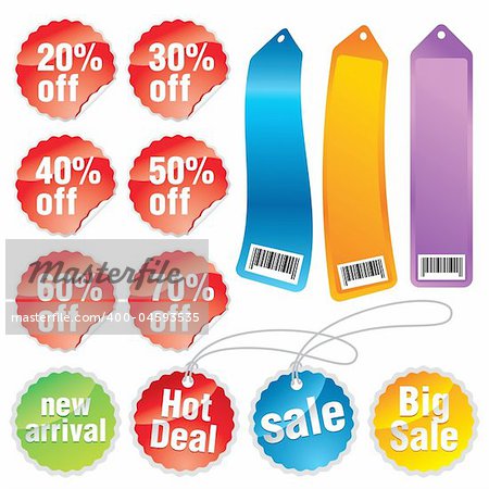 Colorful vector set of sale stars, stickers and tags.