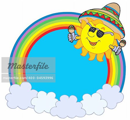 Rainbow circle with Mexican sun - vector illustration.