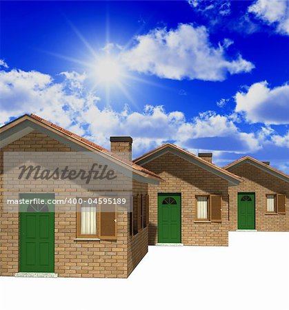 house and blue sky 3d illustration real estate background