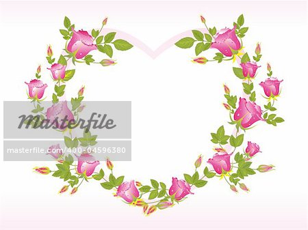 romantic pink rose design heart shape frame