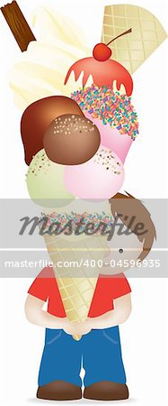 vector character illustration of a young boy holding a huge ice cream