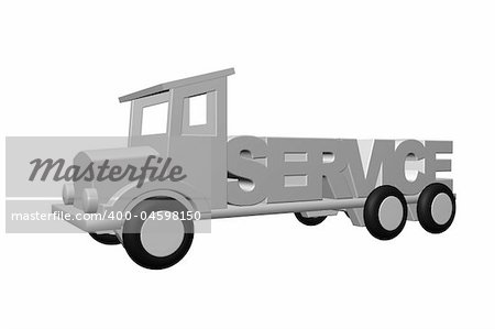 the word service on an old truck on white background - 3d illustration