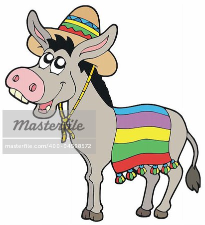 Mexican donkey with sombrero - vector illustration.