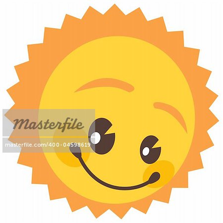 Vector illustration of  a smiling sun.  Made in Adobe Illustrator, ewith several layers.