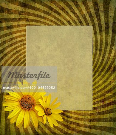 Grunge background with yellow flowers