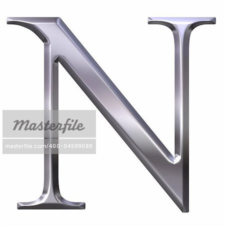 3d silver Greek letter Ny isolated in white