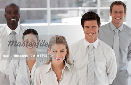 Business Group of Five people looking at camera and Smiling