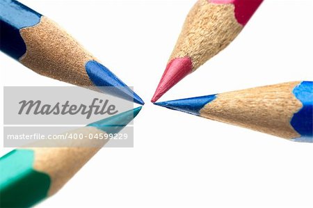 coulor wooden sharpened  pencils over white background
