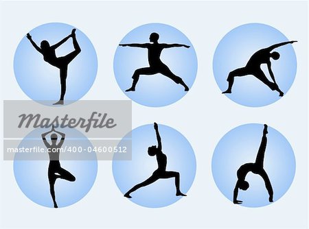 Different yoga poses in silhouette to represent meditation