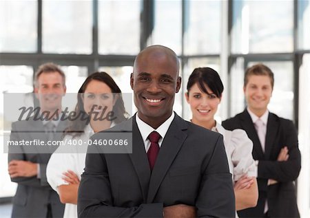 Young African American Business Man leading a team