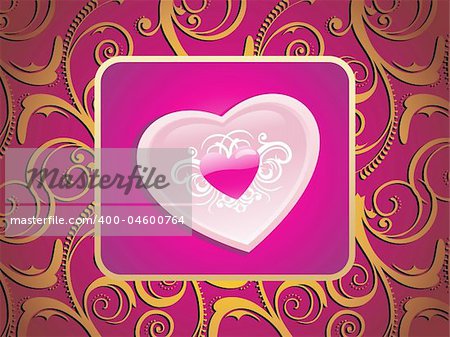 golden artistic design with pink heart shape frame