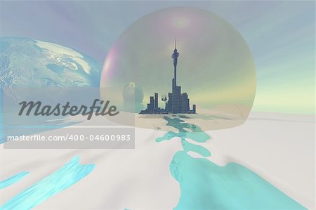 Terraforming the moon with a new city under the protection of a dome.