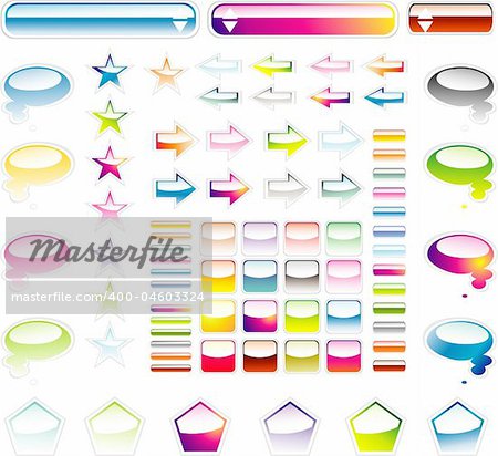Set of full colours web elements with glossy effect