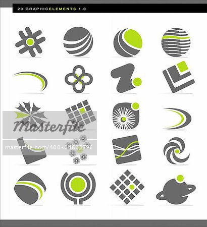 Set of 20 abstract design elements; easy-edit colors