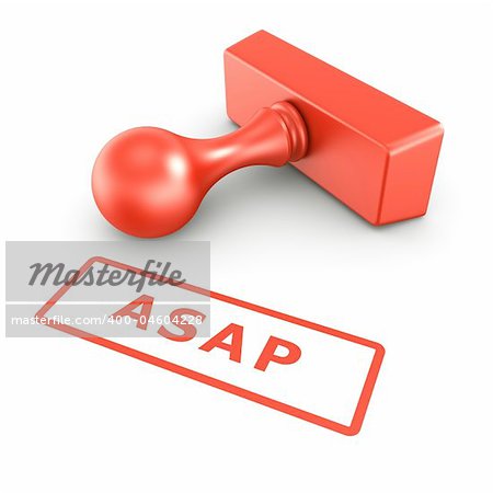 3d rendering of a rubber stamp with ASAP in red ink