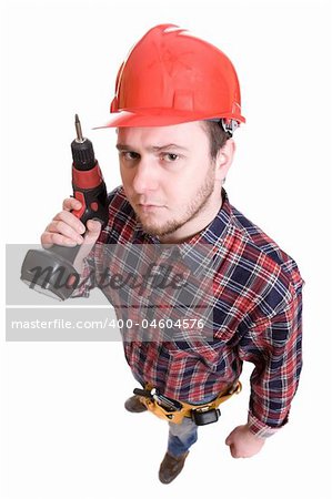 worker with tools over white background