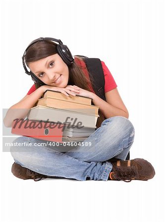 pretty teenage ready to school. over white background