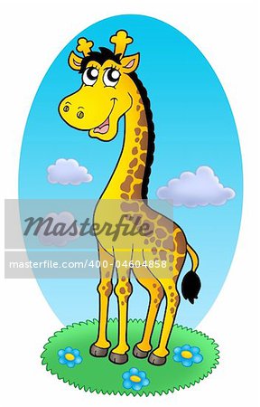 Commandes adorable girafe sur herbe - illustration couleur.