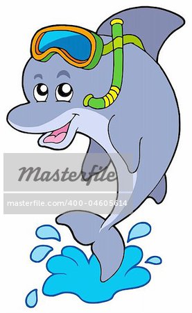 Dolphin snorkel diver - vector illustration.