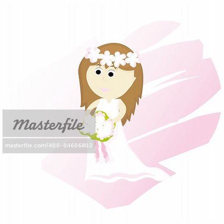 Cartoon bride with abstract heart on background