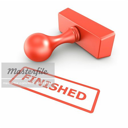 3d rendering of a rubber stamp with FINISHED in red ink