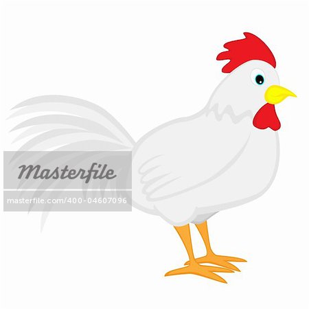 Illustration of a Cute White Cartoon Rooster