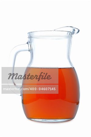 Ice tea pitcher with soft shadow on white background