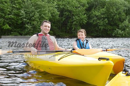 Father and son kayaking