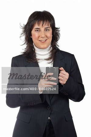 Serious business woman standing over a white background