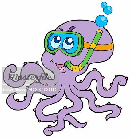 Octopus snorkel diver - vector illustration.