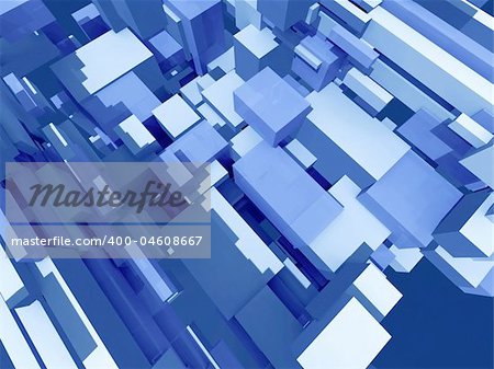 Infinite random blue boxes - digital 3d artwork