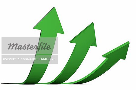 3D Render of green arrows isolated on white background. Business concept: Success.