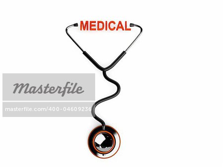 3d stethoscope with medical text on white background